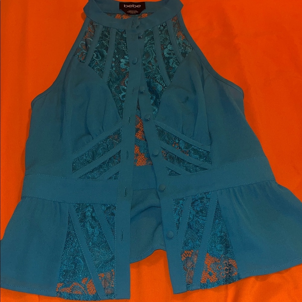 Bebe Teal Lace Halter Blouse